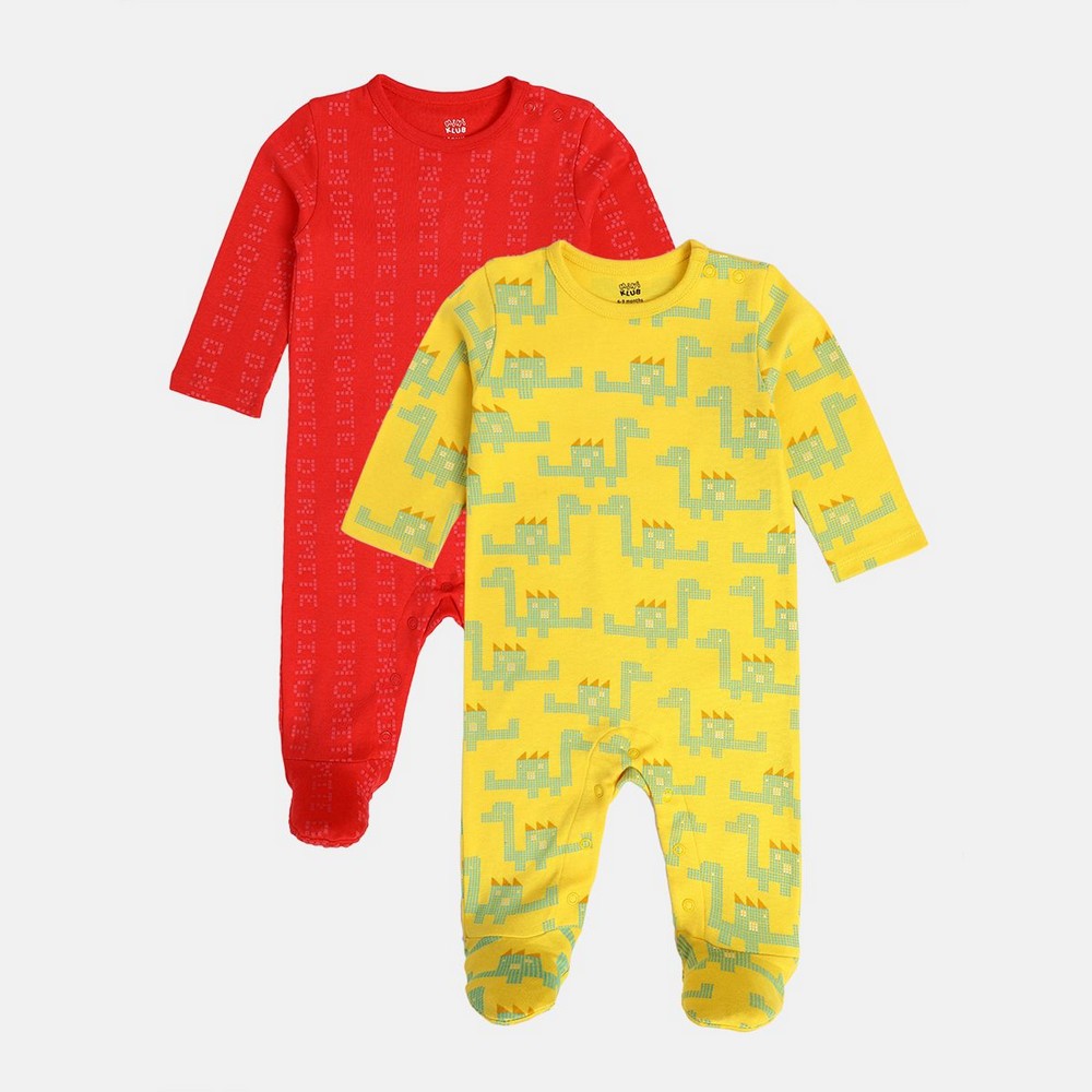 Red & Yellow Full Sleeves Footsie- Pack Of 2