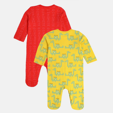 Red & Yellow Full Sleeves Footsie- Pack Of 2