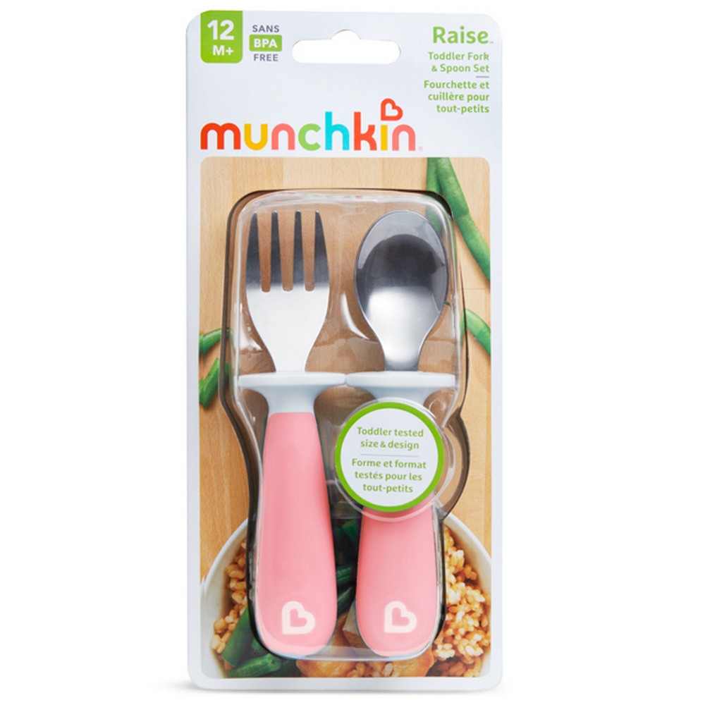 Pink Toddler Raise Fork & Spoon Set