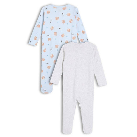 Blue & Grey Bear Theme Full Sleeves Footsie - Pack Of 2