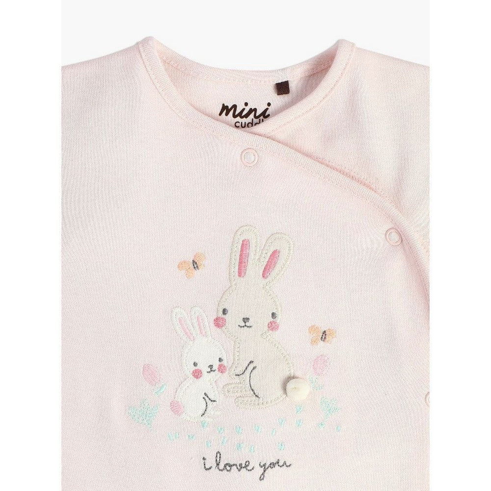 Pink Bunny Printed Full Sleeves Footsie