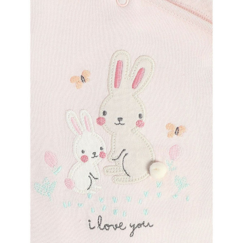 Pink Bunny Printed Full Sleeves Footsie