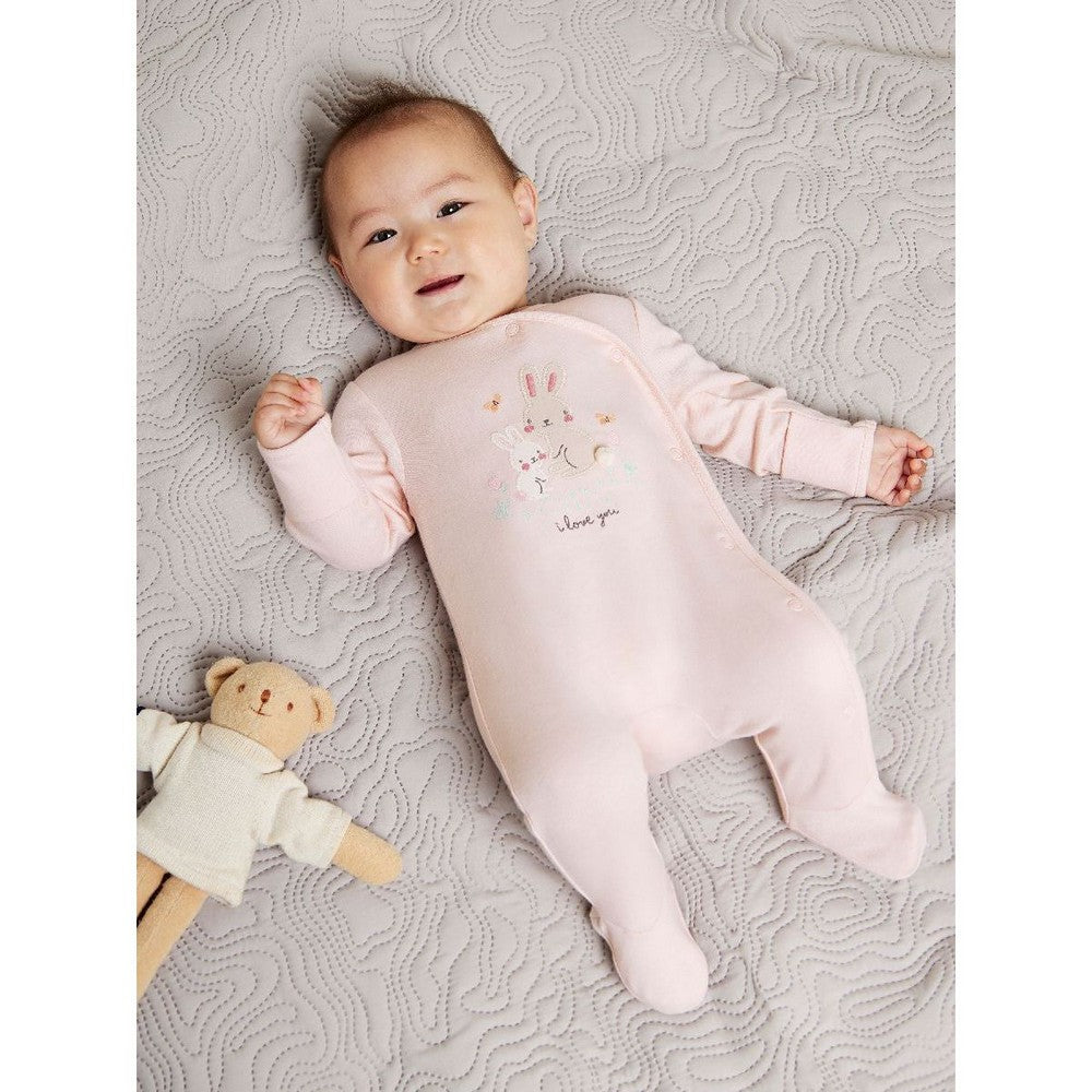 Pink Bunny Printed Full Sleeves Footsie