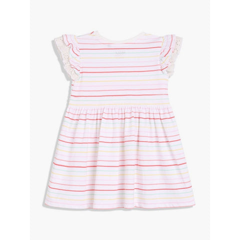 White Striped Half Sleeves Cotton Dress