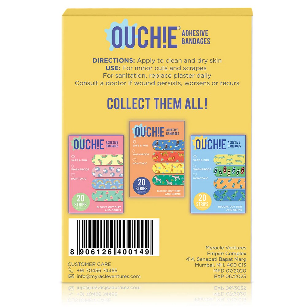 Yellow Non-Toxic Printed Bandages - 20 Strips