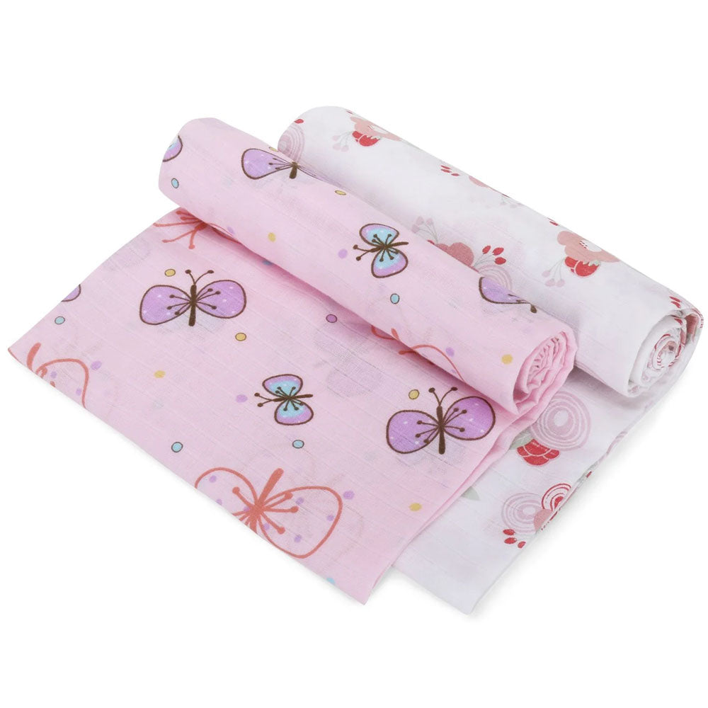 Butterfly & Floral Theme Muslin Swaddle - Pack Of 2
