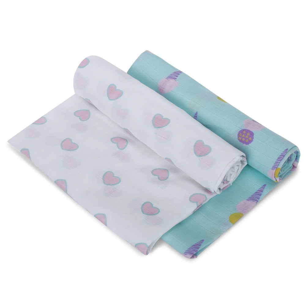 Ice Cream & Heart Theme Muslin Swaddle-Pack Of 2