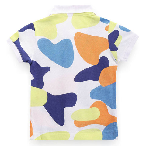 White Abstract Printed Polo T-Shirt