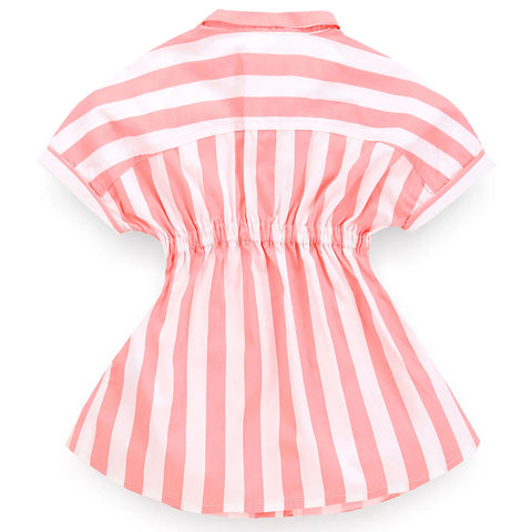 Pink Vertical Striped Shirt Dress