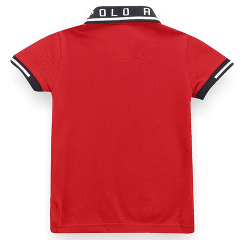 Red Cotton Zipper Polo T-Shirt