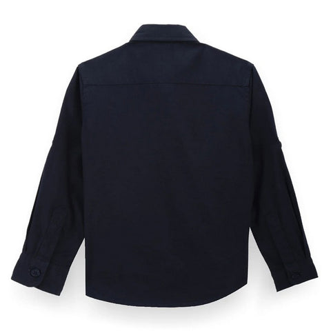 Navy Blue Button Down Collar Cotton Shirt