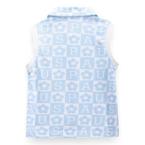Blue Sleeveless Cotton Polo T-Shirt