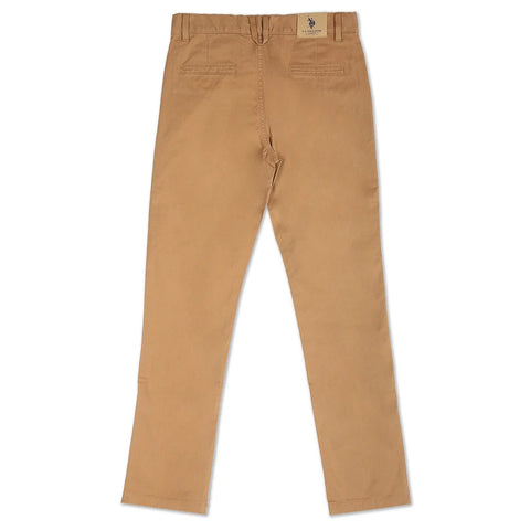 Light Brown Mid Rise Twill Weave Solid Trousers