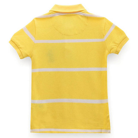 Yellow Horizontal Striped Cotton Polo T-Shirt