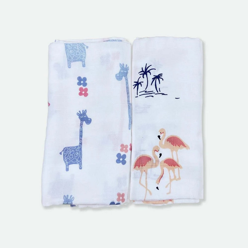 Fab Flamingo & Lanky Giraffe Baby Swaddle Set- Pack Of 2