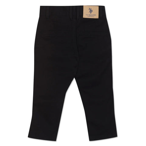 Black Mid Rise Solid Twill Trousers