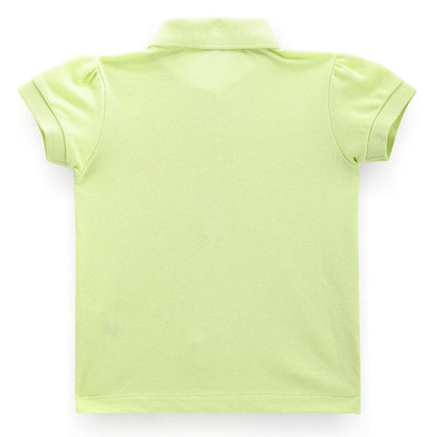 Green Ruffled Placket Polo T-Shirt