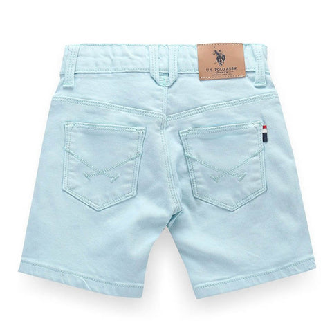 Blue Mid Rise Solid Shorts