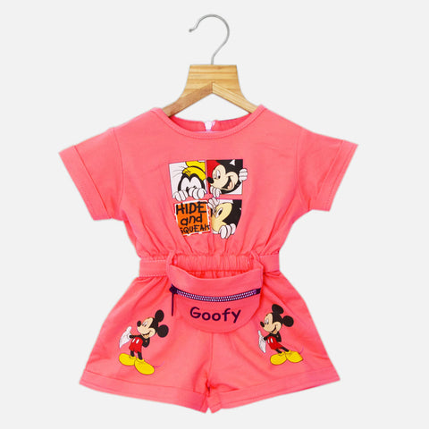 Mickey Mouse Theme Jumpsuit With Fanny Pack-Neon Green & Pink