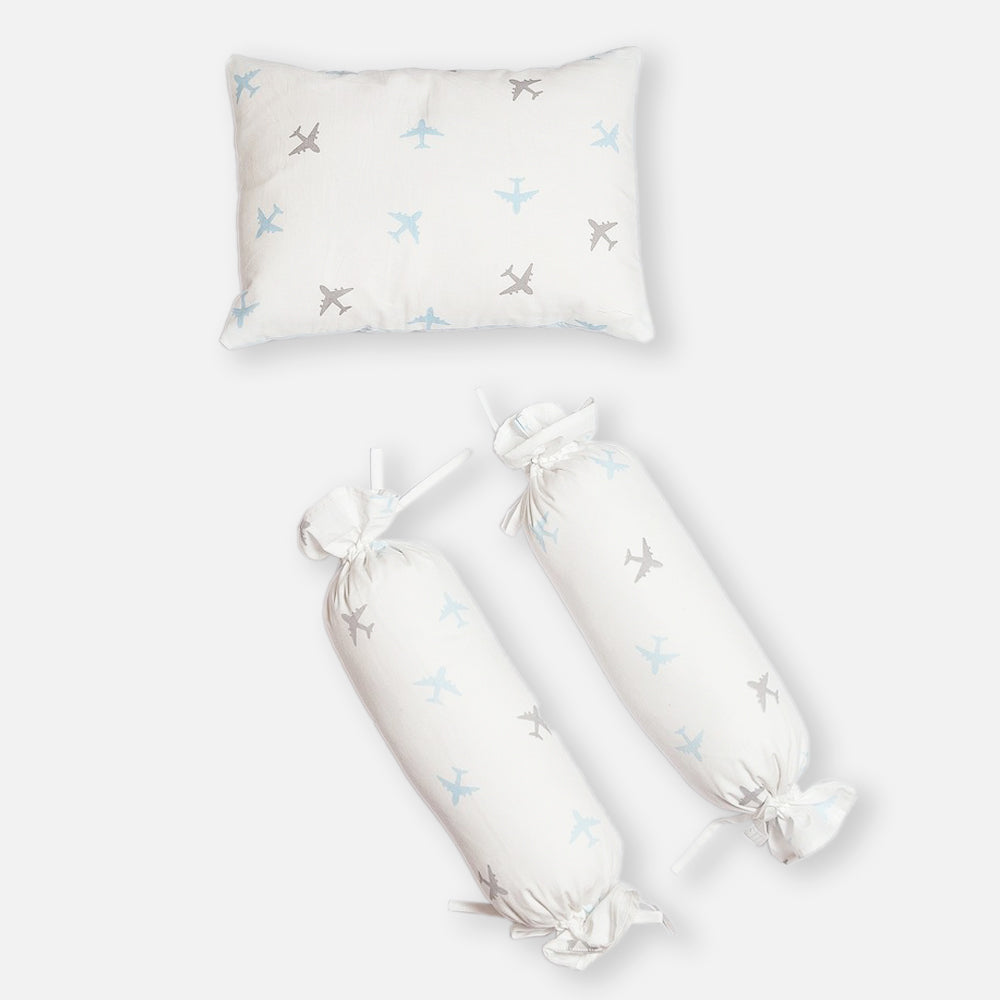 White Airplane Printed Pillow & Bolster