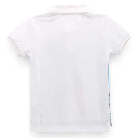 White Graphic Printed Cotton Polo T-Shirt