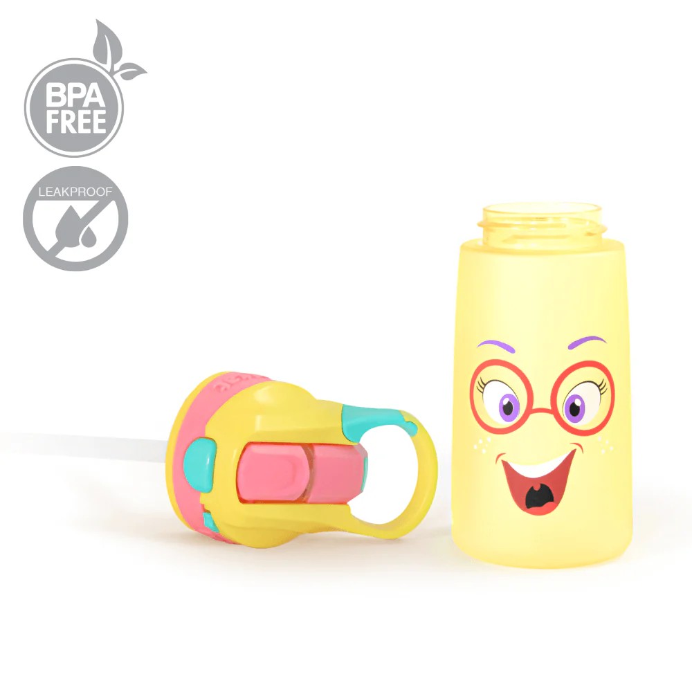 Yellow Happy Face Snap Lock Sipper Bottle