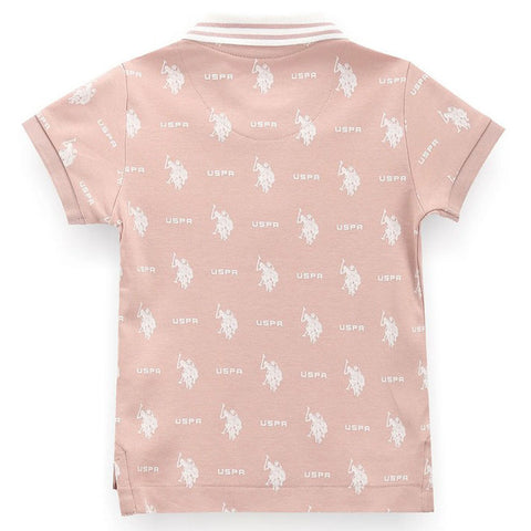 Dusty Pink All Over Printed Polo T-Shirt