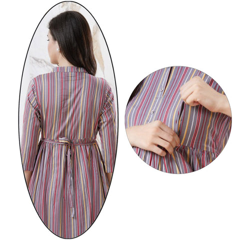 Grey Striped Printed Nursing Maternity Rayon Dress