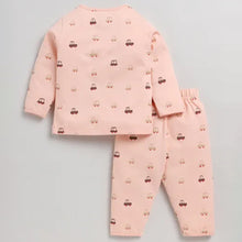 Load image into Gallery viewer, Peach Vehicle Theme Full Sleeves Cotton Night Suit
