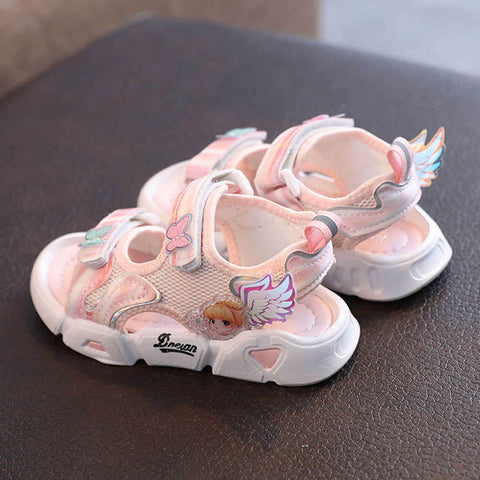 Pink Butterfly Velcro Strap Sandals