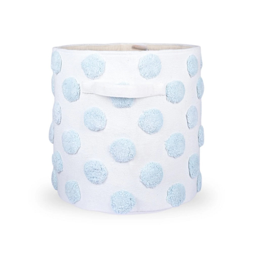 Pom Pom Round Blue Toy Storage Basket