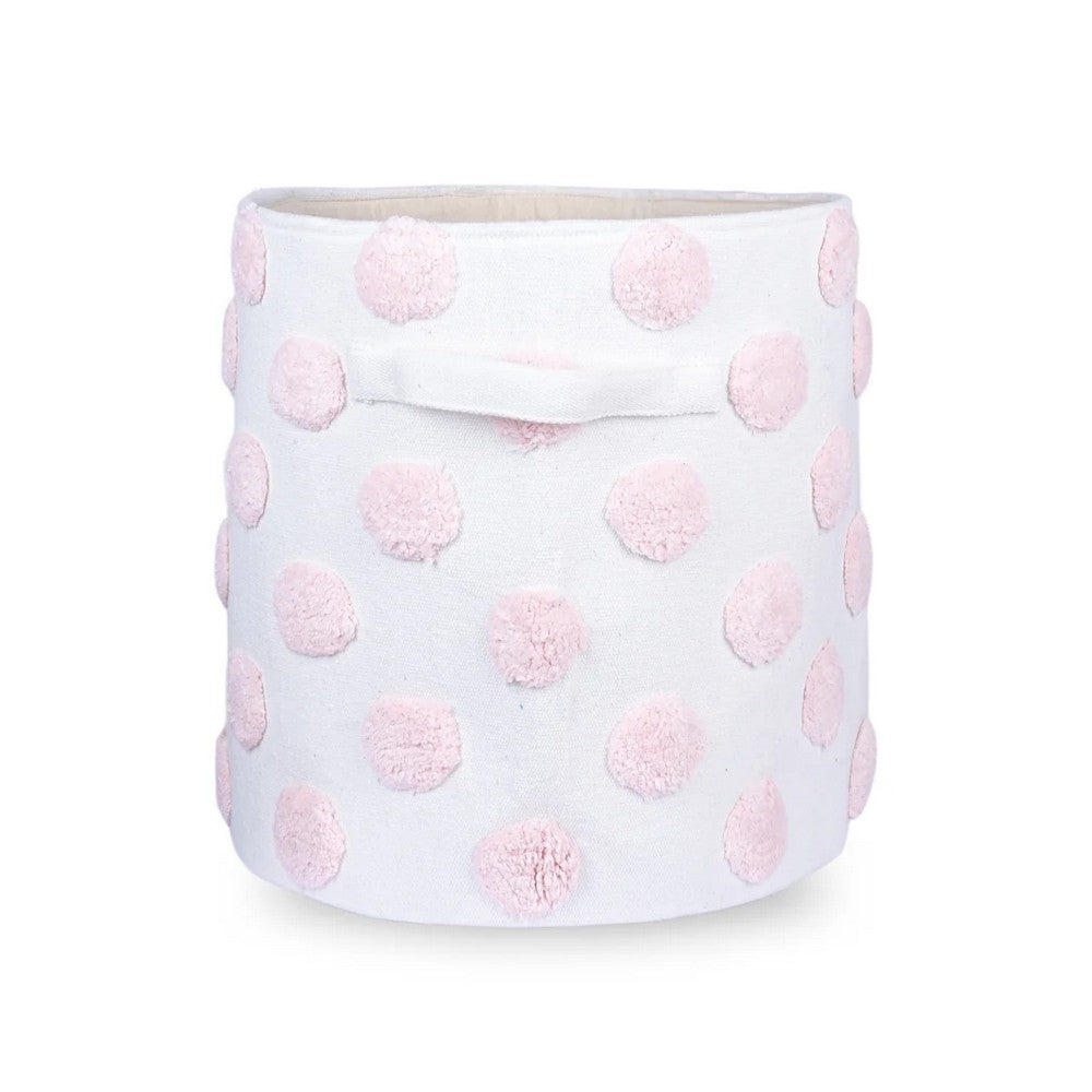 Pom Pom Round Pink Toy Storage Basket