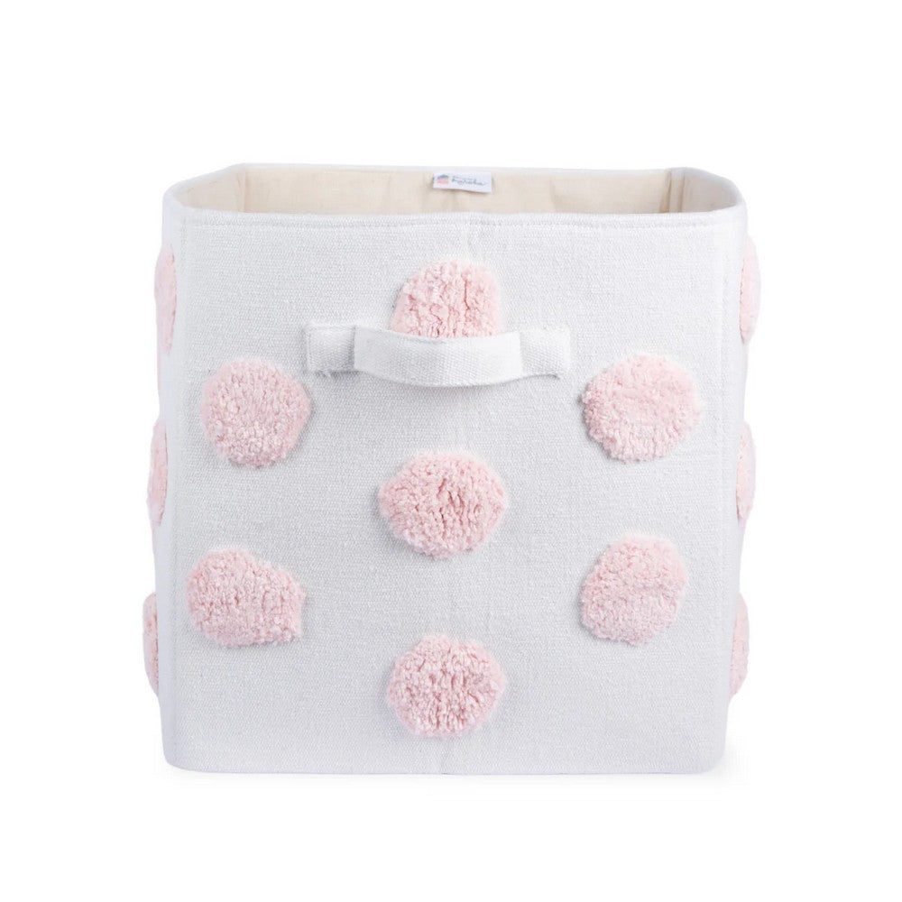 Pom Pom Rectangular Pink Toy Storage Basket