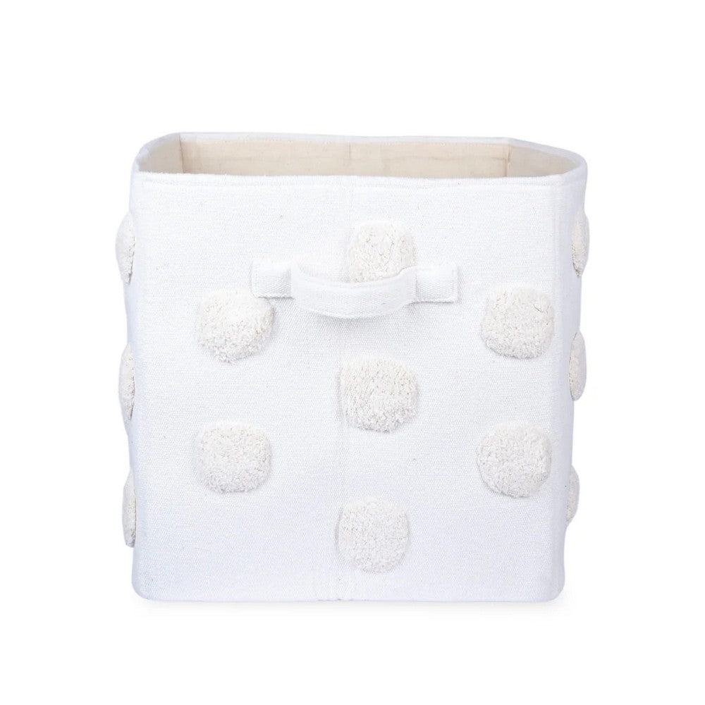 Pom Pom Rectangular Beige Toy Storage Basket