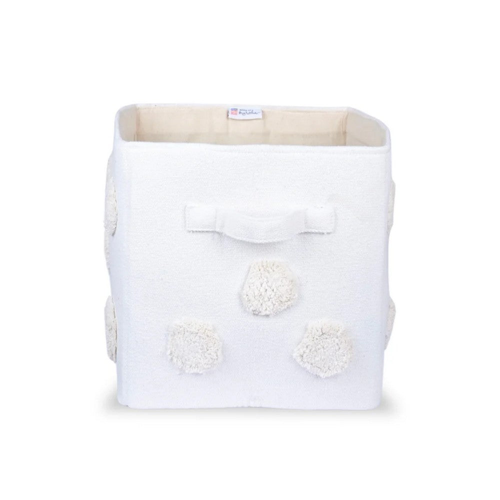 Pom Pom Rectangular Beige Toy Storage Basket