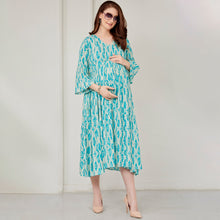 Load image into Gallery viewer, Blue Bell Sleeves Rayon Nursing Maternity Dress

