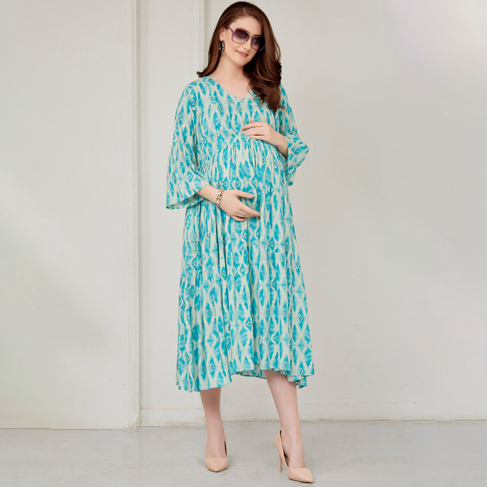 Blue Bell Sleeves Rayon Nursing Maternity Dress