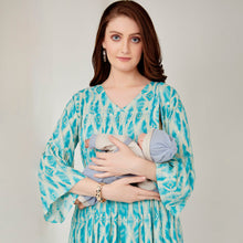 Load image into Gallery viewer, Blue Bell Sleeves Rayon Nursing Maternity Dress
