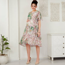 Load image into Gallery viewer, Purple Abstract Printed Tiered Nursing Maternity Dress

