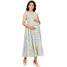 Load image into Gallery viewer, White Striped Printed Nursing Maternity Dress
