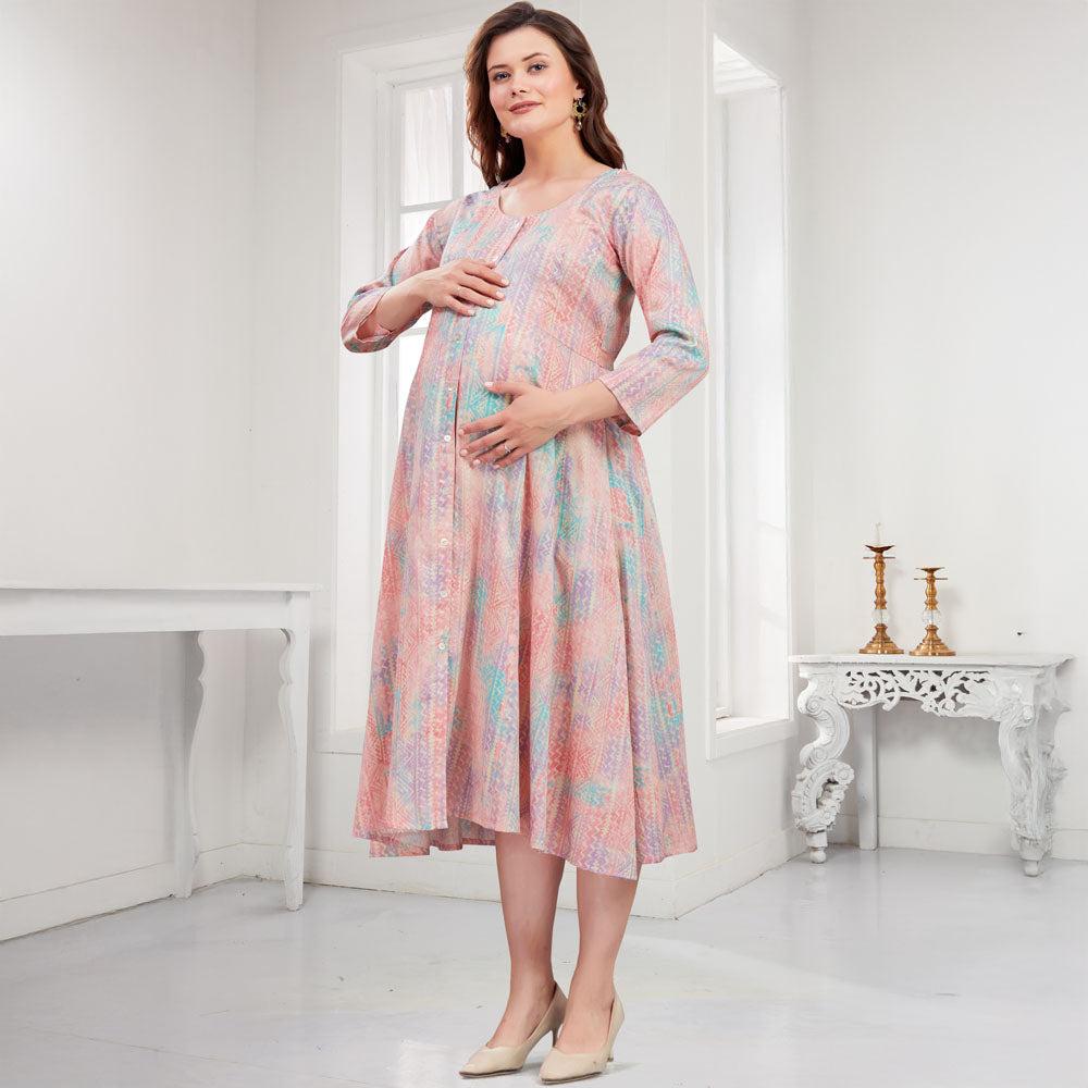 Pink Chevron Nursing Maternity Dress