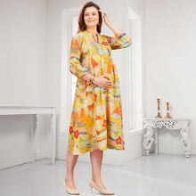 Load image into Gallery viewer, Yellow &amp; Blue Abstract Nursing Maternity Dress
