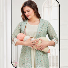 Load image into Gallery viewer, Beige Nursing Maternity Cotton Dress With Floral Printed Shrug
