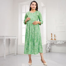 Load image into Gallery viewer, Green Printed Nursing Maternity Dress
