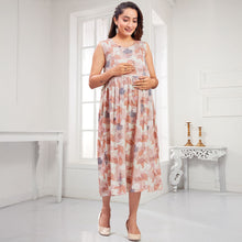 Load image into Gallery viewer, Pink Pleated Nursing Maternity Cotton Dress
