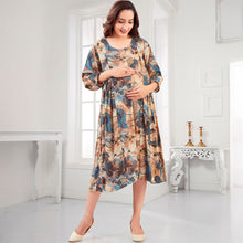 Load image into Gallery viewer, Brown Nursing Maternity Rayon Dress
