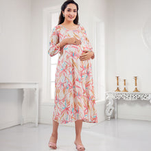 Load image into Gallery viewer, Pink Floral Printed Full Sleeves Maternity Dress
