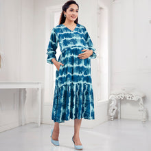 Load image into Gallery viewer, Blue Striped Nursing Maternity Dress
