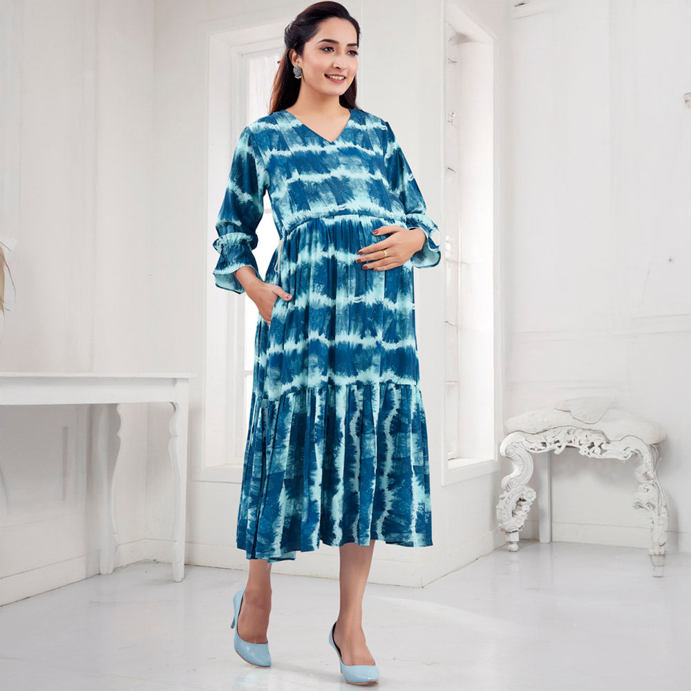 Blue Striped Nursing Maternity Dress