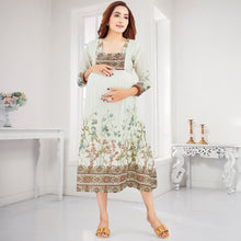 Load image into Gallery viewer, Cream Full Sleeves Nursing Maternity Cotton Dress

